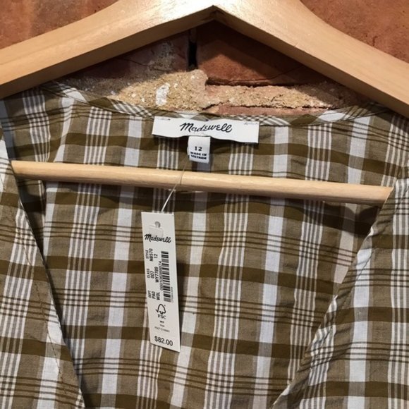 NEW Madewell Westover Top in Sandown Plaid Weathered Olive NB570 Size 12 - Picture 3 of 7